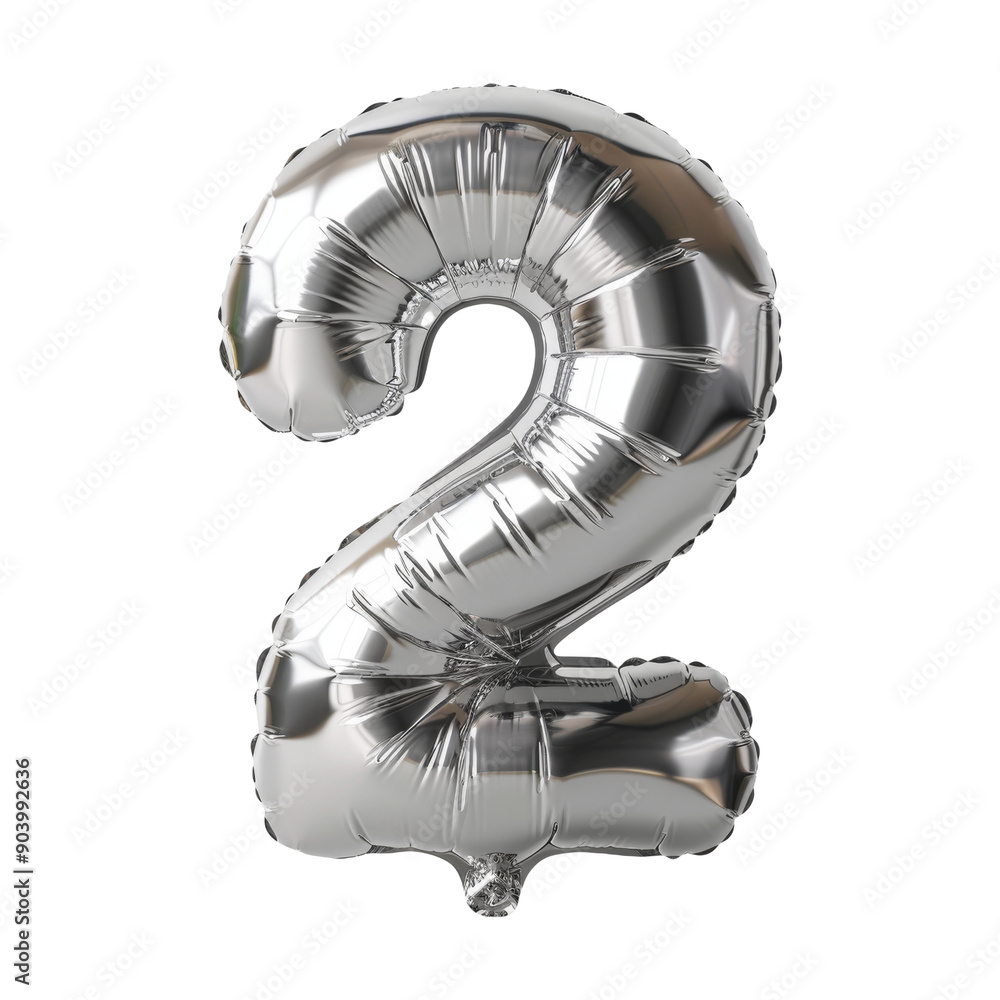 Poster metallic helium balloon in shape of number two on isolated background