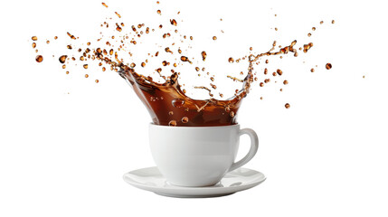 Cup of coffee with a splash drop on transparent background