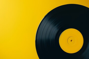vinyl record, music record on yellow background background