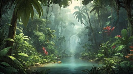 Naklejka premium tropical jungle background art design backdrop copy space