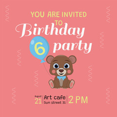 6 year old birthday invitation with teddy bear