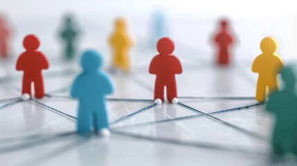 Obraz premium Colorful figures represent individuals connected in a network, symbolizing collaboration and communication in a digital environment