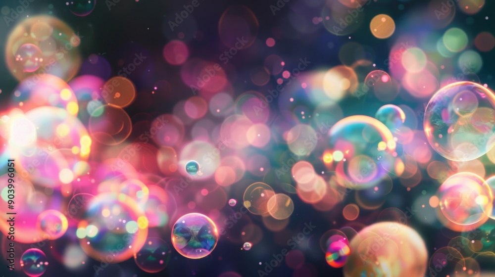 Poster colorful bubbles drift against a dark backdrop, creating a mesmerizing display of light and color