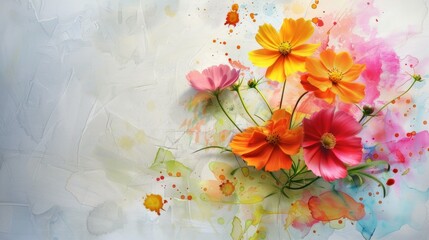 Subtle watercolor flowers drawing, natural design background