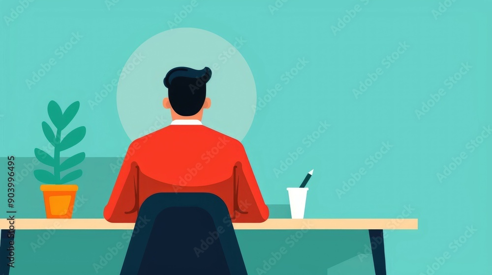 Poster flat design of a student sitting at a desk writing an exam or test in a classroom setting image repr