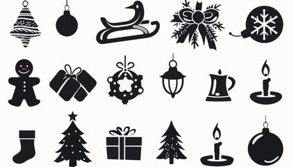 Naklejka premium Christmas Silhouettes Gingerbread, Presents, Wreath, and More Festive Icons