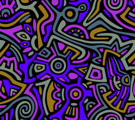 Abstract color drawing of chaotic shapes drawn by hand.Seamless pattern.
