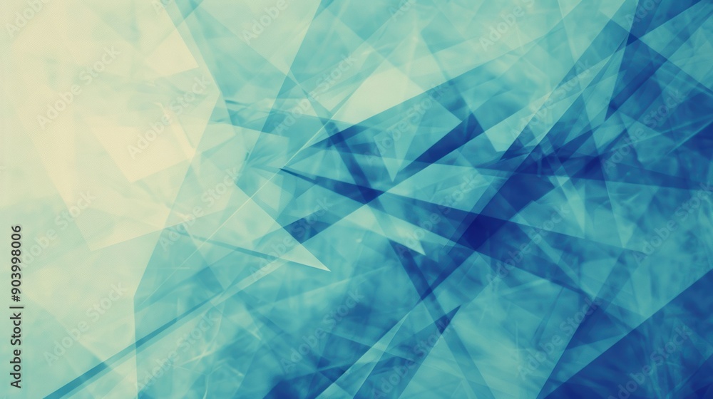 Poster a vibrant display of abstract blue geometric shapes overlapping and creating depth and movement