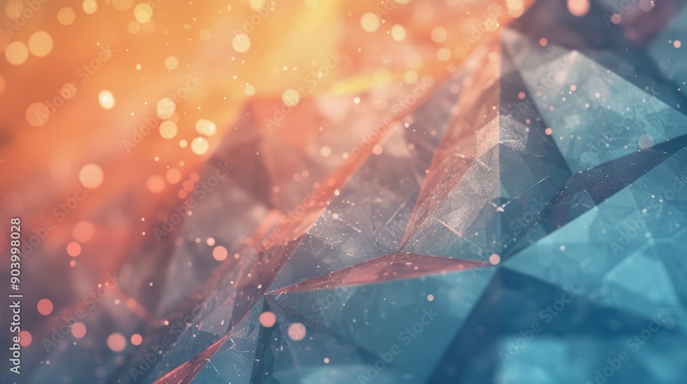 Poster a vibrant abstract polygonal crystal texture features dynamic patterns with soft glows and vivid col