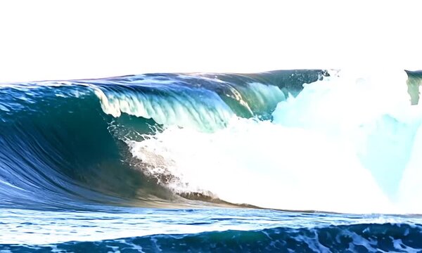 Ocean Power: A majestic wave, a powerful force of nature, crashes against the shore in a mesmerizing display of blue and white. The image captures the raw energy and beauty of the ocean, evoking a sen