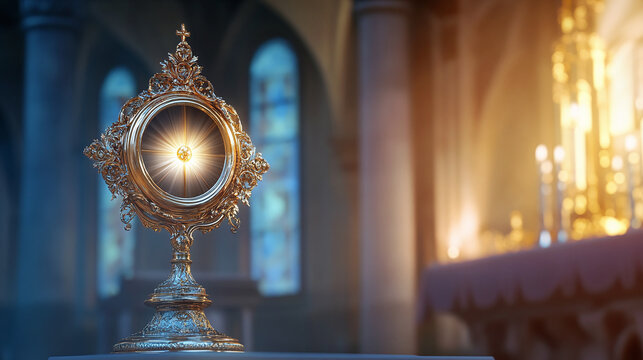 a beautifully ornate monstrance during Eucharistic Adoration