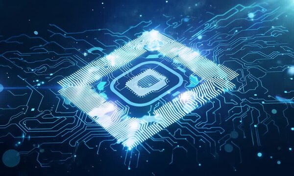 The Heart of Innovation: A mesmerizing digital illustration of a glowing CPU chip, set against a backdrop of intricate circuit boards, symbolizing the power and potential of technology. It evokes a se
