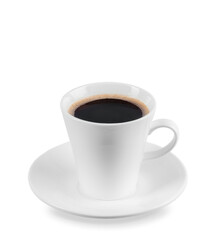 Cup of aromatic coffee isolated on white