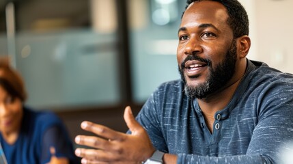 Confident African American Man Speaking in Casual Meeting