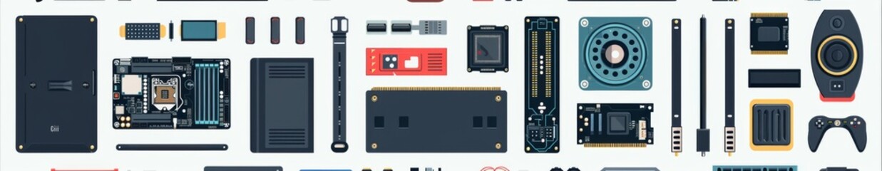 Obraz premium Comprehensive PC and Laptop Parts Collection: Isolated Vector Illustration of Essential Computer Components on White.