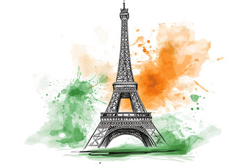 Eiffel tower and fireworks, French holiday background. Bastille Day, France travel vector concept for t-shirt print or souvenir