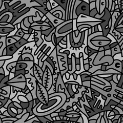 Abstract chaotic drawing in gray tones drawn by hand.Seamless pattern.
