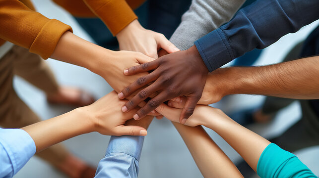 A diverse group of people holding hands in unity and suppor