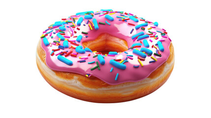 Donut with colorful sprinkles on transparent background