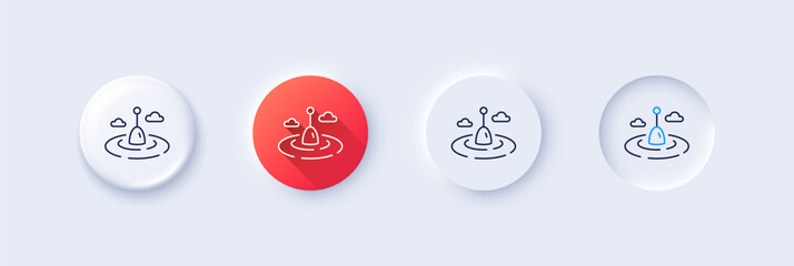 Fishing float line icon. Neumorphic, Red gradient, 3d pin buttons. Bobber for rod sign. Fisherman tackle symbol. Line icons. Neumorphic buttons with outline signs. Vector © blankstock