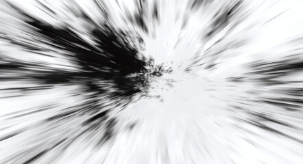 Abstract black and white center radial blur effect creating a dynamic explosion pattern, representing speed and energy