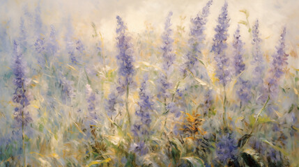 Summer blooms in an impressionist landscape of lavender flowers