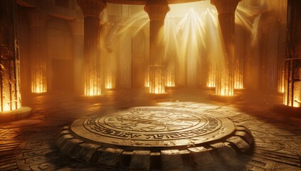 Ancient Temple Interior with Golden Light