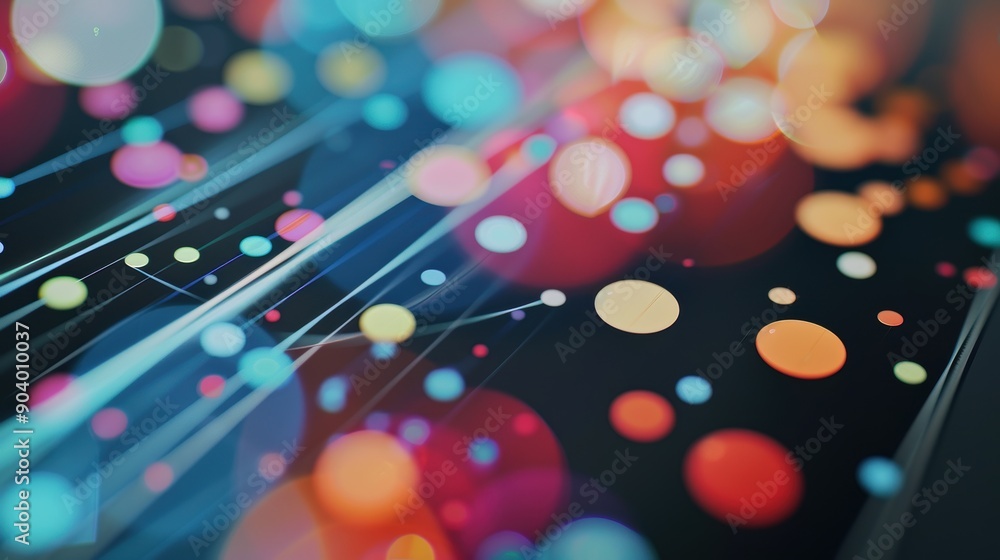Poster vibrant bokeh lights and light trails on abstract background, ideal for technology and communication