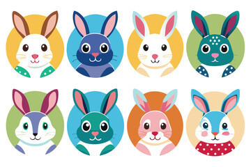 Fototapeta premium Rabbit icon set includes various rabbit poses and expressions.