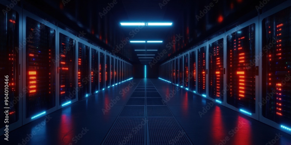 Poster empty data center room, empty server room