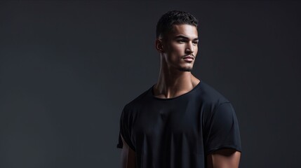 Obraz premium A man in a black shirt is posing for a picture