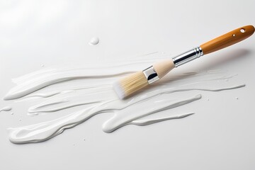 close-up of white paintbrush on smooth paint strokes, highlighting simplicity and elegance in minimalist art