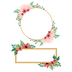 Watercolor colorful flowers vector frame, flower border, floral wedding incitation. 