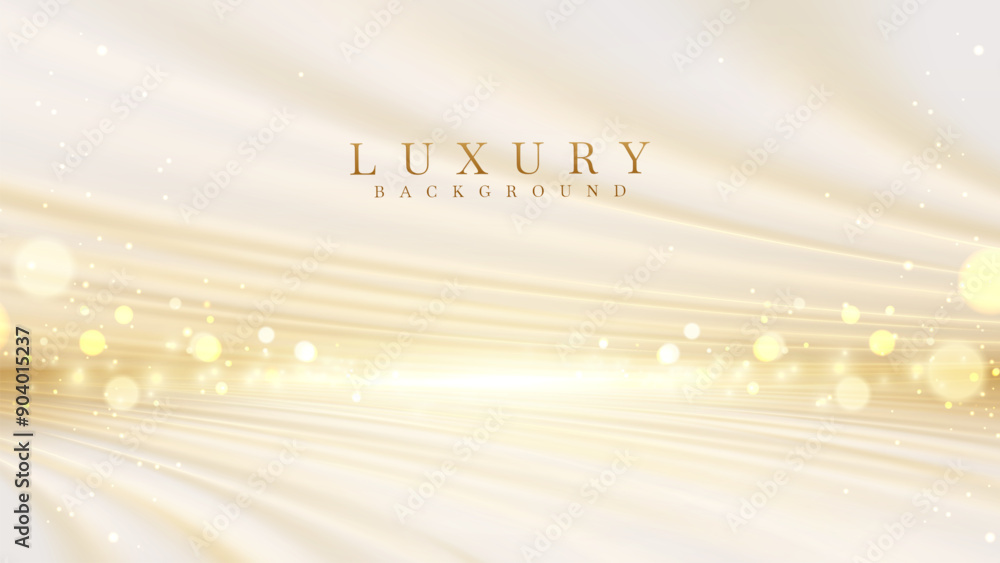 Poster elegant stage backdrop with golden lights shining from behind with bokeh decoration. cream elegant b