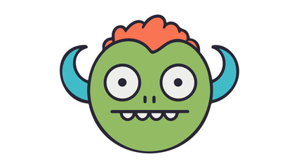 green cartoon monster with funny amazed face and blue horns 