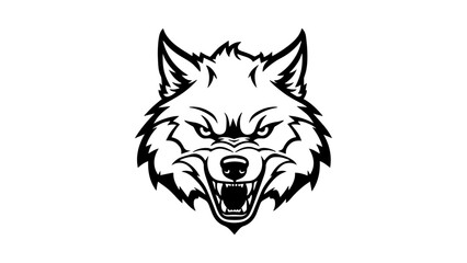 very angry black and white wolf profile outline illustration in vector
