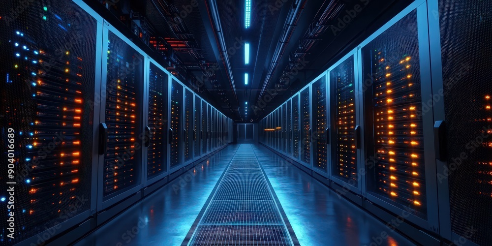 Poster empty data center room, empty server room