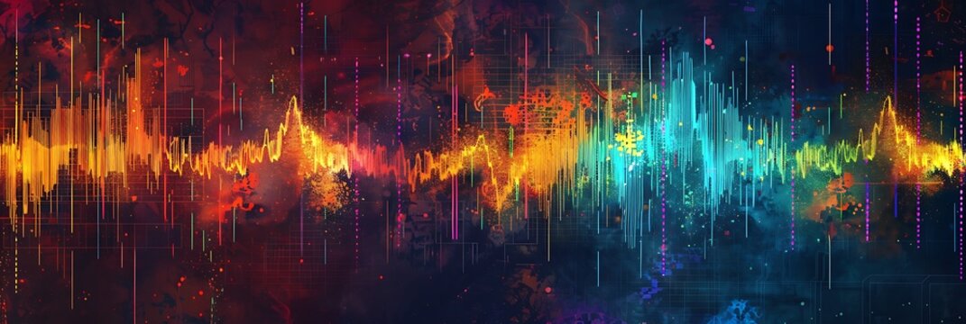 Abstract Sound Patterns and Vivid Colors on a Deep Grunge Canvas for a Festival Cover..