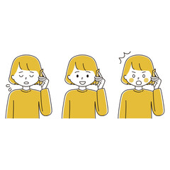 電話をする女性のイラストセット