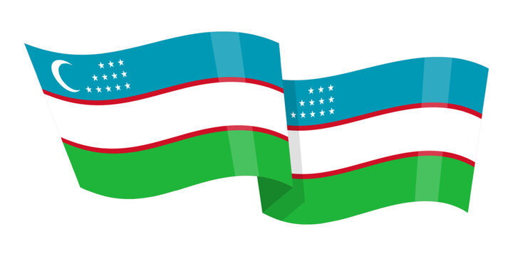 uzbekistan flag waving, blue, white, green