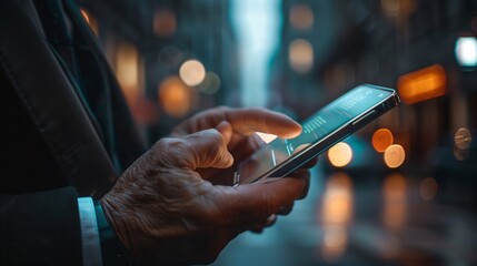 Businessperson Using Smartphone at Night in the City