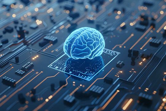 digital brain on circuit pattern, representing artificial intelligence new technology that uses data to work in place of humans helps increase speed and efficiency in work