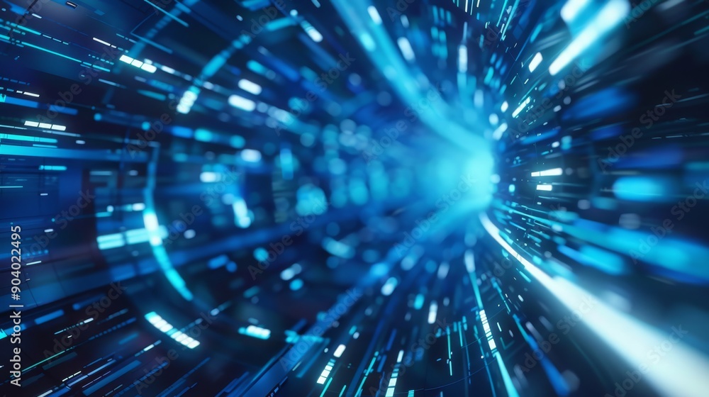 Poster an advanced and dynamic visualization of data streaming in a futuristic digital space with a vibrant