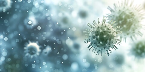 A close-up view of stylized microorganisms against a soft blue and white background, creating a gentle and scientific atmosphere