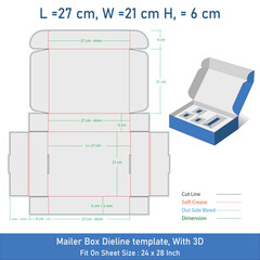 Mailer Box Dieline template With 3D