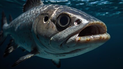 Close up of barracuda fish swimming undersea water