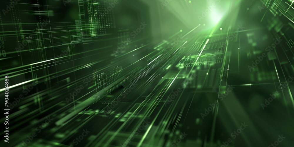 Poster the green digital matrix background signifies advanced technology and interconnected data networks o