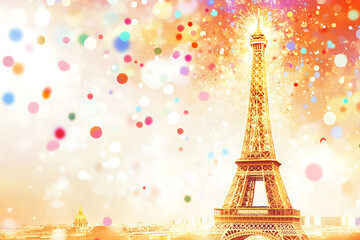 Eiffel tower framed with yellow shiny bokeh