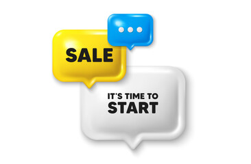 Discount speech bubble offer 3d icon. It is time to start tag. Special offer sign. Advertising discounts symbol. Time to start discount offer. Speech bubble sale banner. Discount balloon. Vector