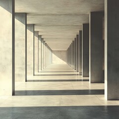 Minimalist Blue Concrete Corridor with Geometric Columns